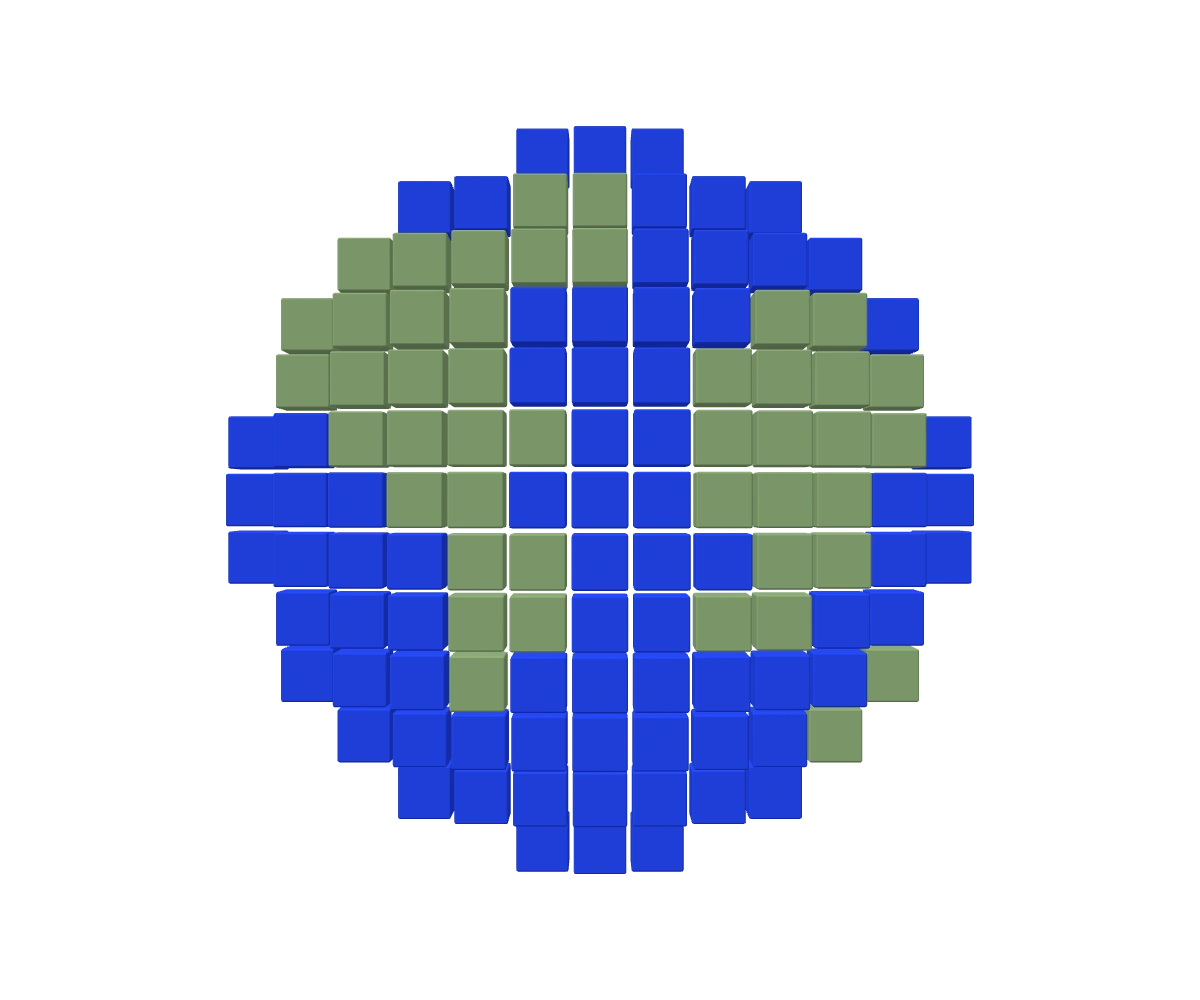A pixel globe. The animation follows a camera and OpenVector mark into a pallet inside a warehouse, highlighting its position in the pedestrian route.
